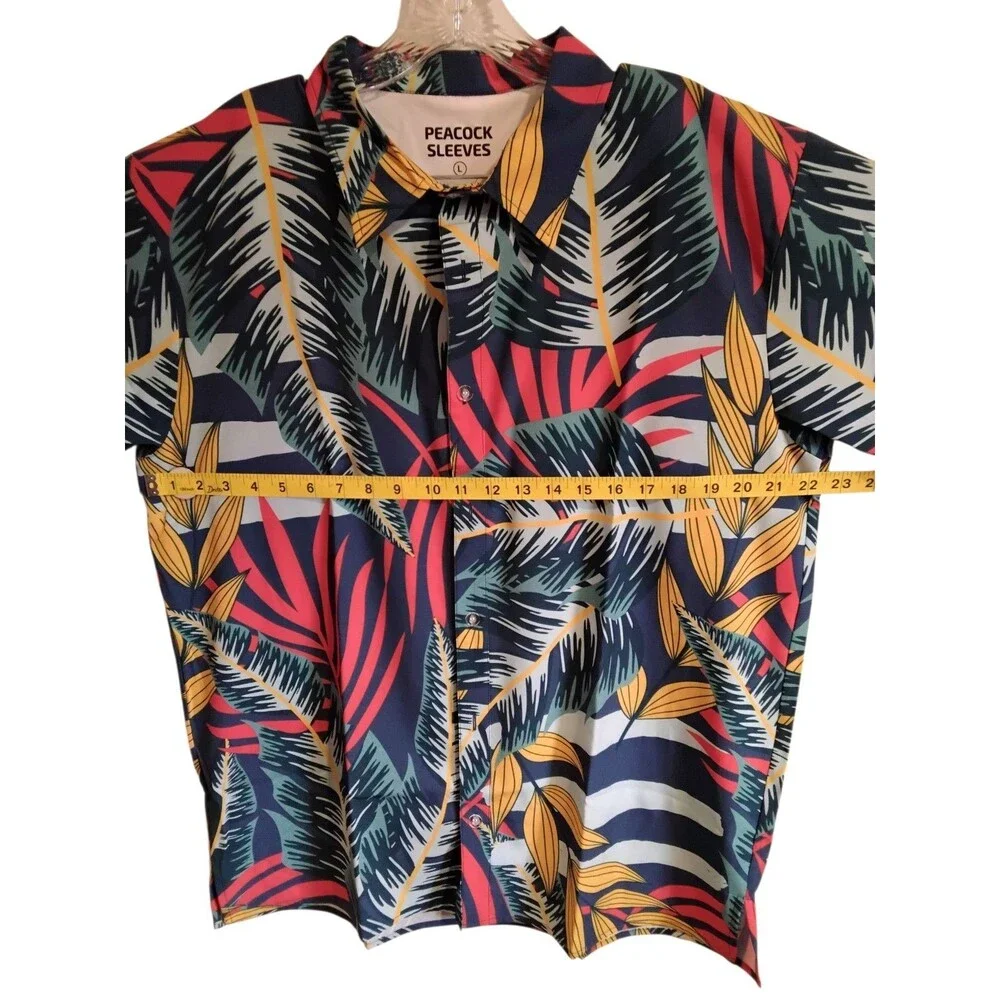Peacock Sleeves Floral Beach Camp Hawaiian Button Up Shirt Mens‎ Large